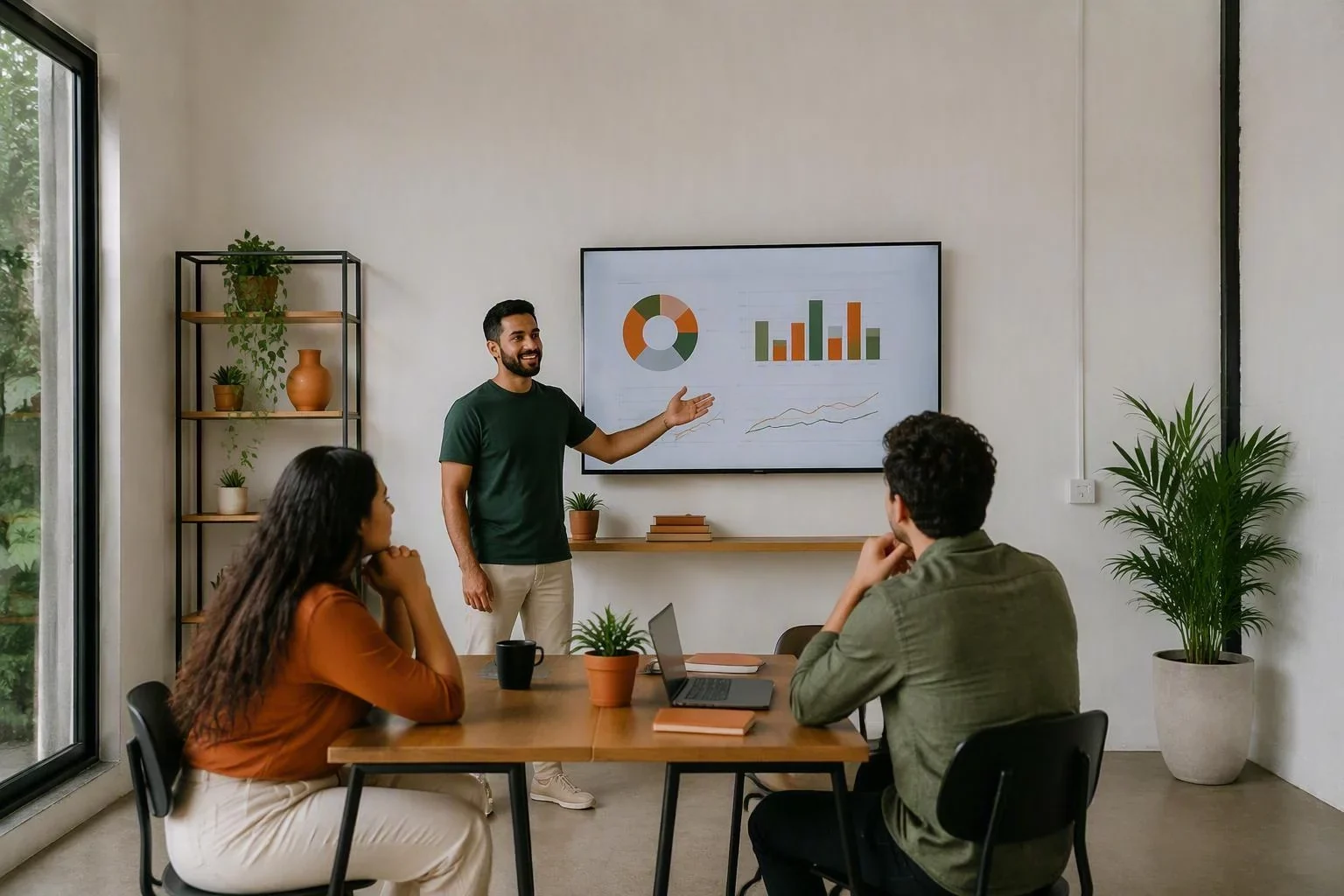 Estrategista apresenta os resultados de campanha para um cliente